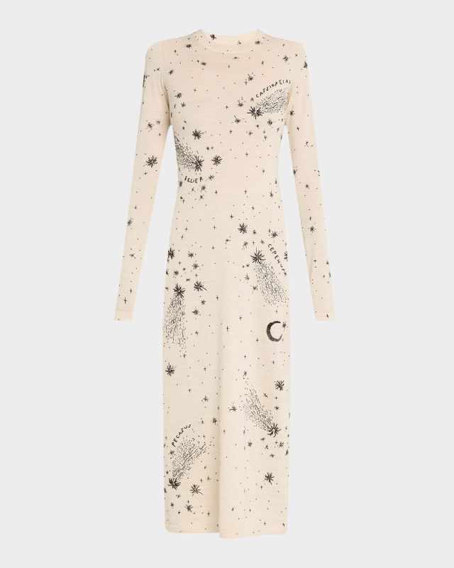 Ellima Bead Embroidered Long-Sleeve Midi Dress